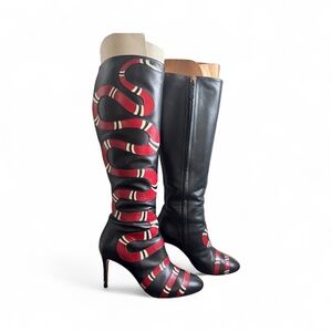 Gucci Black and Red Over the Knee Boots